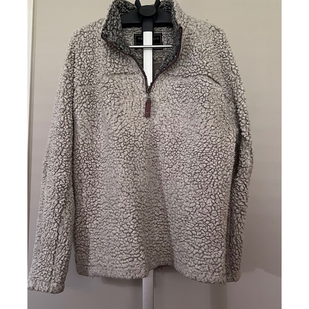 True Grit Mens Frosty Tipped Pile 1/4 Zip Sherpa Fleece Pullover Gray Large